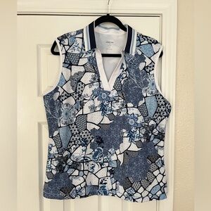 Johnny Was Blue & White Sleeveless Active Polo Top